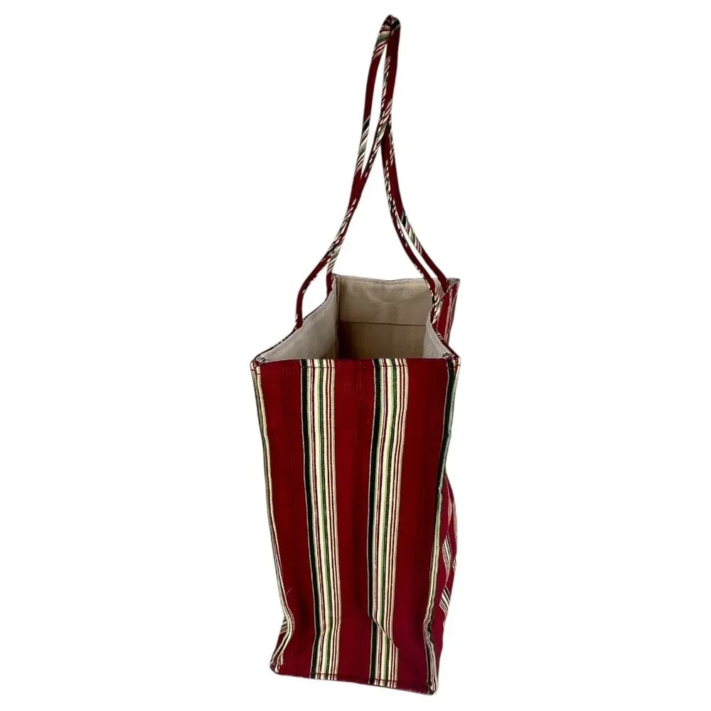 New 2005 Longaberger Basket Holiday Tote Bag Fabric Purse Stripe Embroidered VTG